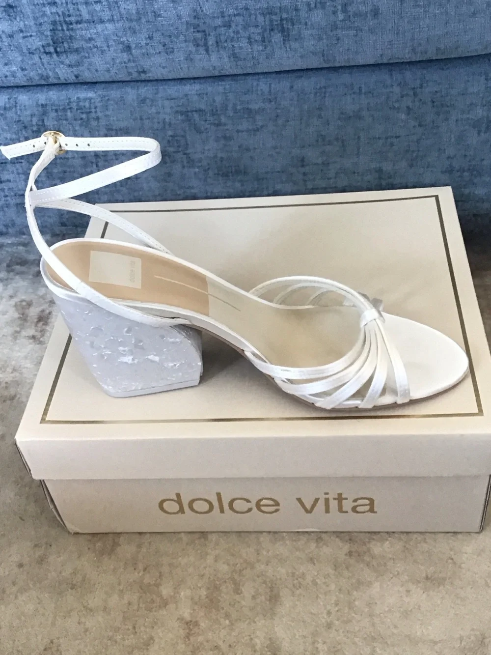 Dolce Vita Ronica White Strappy Block Heel Sandals with Ankle Wrap